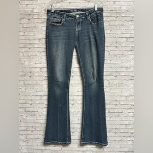 Rue 21 Premium Women's Size 3/4 Denim Jeans Studded Button Pockets Embroidered